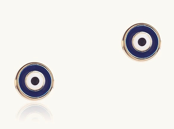 Evil Eye Enamel Stud Earrings | 10k Solid Gold|OLAEDA