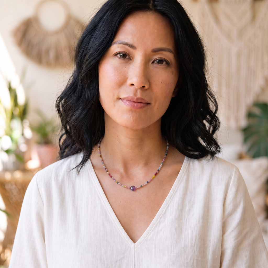 Amethyst heart and jade necklace|OLAEDA
