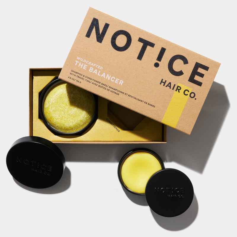 The Balancer Shampoo + Conditioner Bars with Travel Tins | Notice Hair Co.