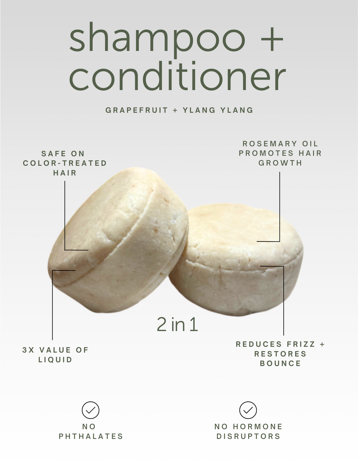 2 in 1 Shampoo + Conditioner Bar - Grapefruit and Ylang Ylang | Oliver Care INC (Copy)