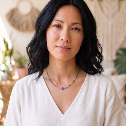 Amethyst heart and jade necklace|OLAEDA