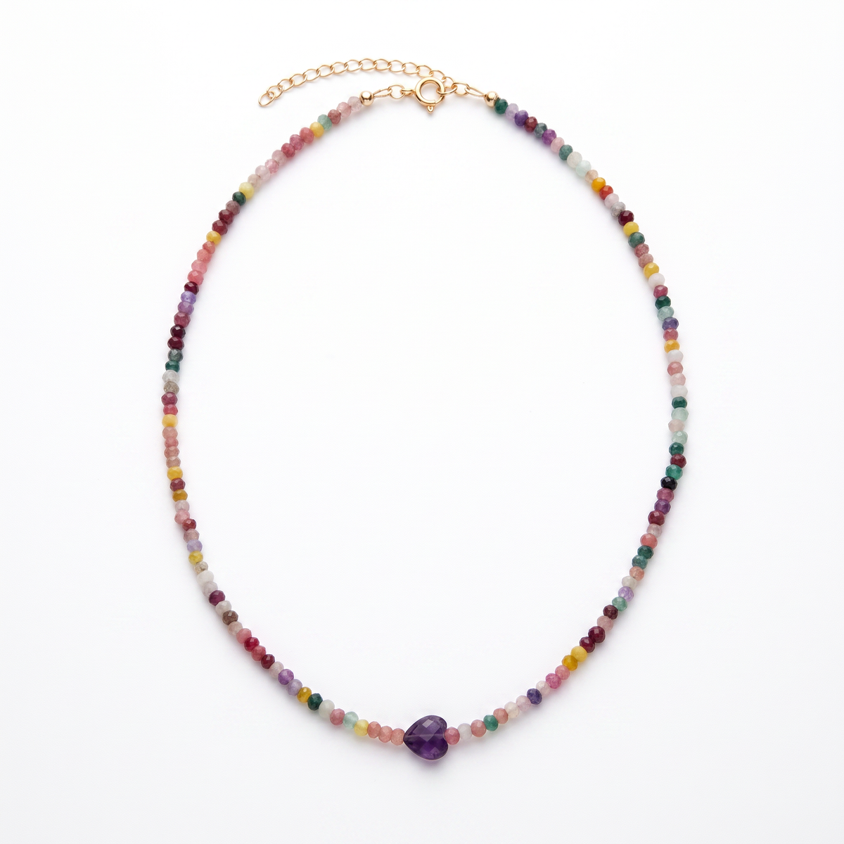 Amethyst heart and jade necklace|OLAEDA