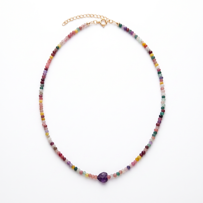 Amethyst heart and jade necklace|OLAEDA