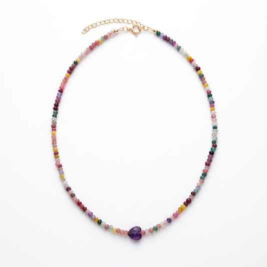 Amethyst heart and jade necklace|OLAEDA