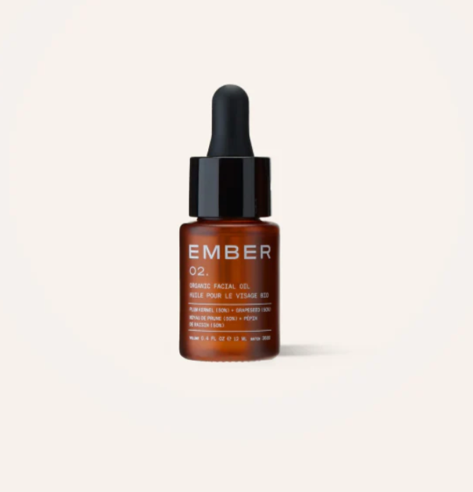 12ml facial oil in a glass amber bottle with a black dropper top.