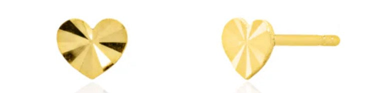 Diamond Cut Heart Stud Earrings | 10k Solid Gold|OLAEDA