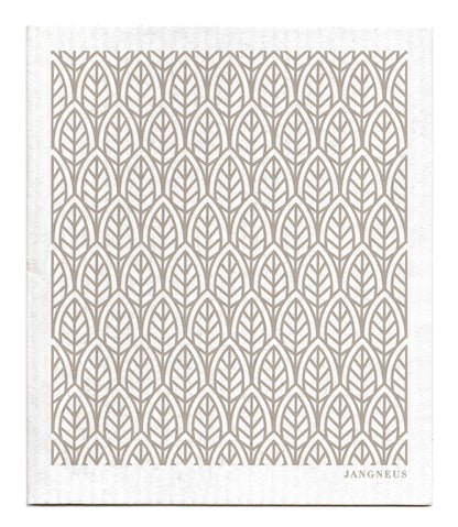Pattern of outlined leaves in grey.