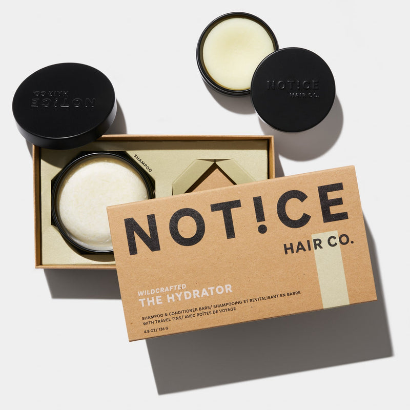 The Hydrator Shampoo + Conditioner Bars with Travel Tins | Notice Hair Co.