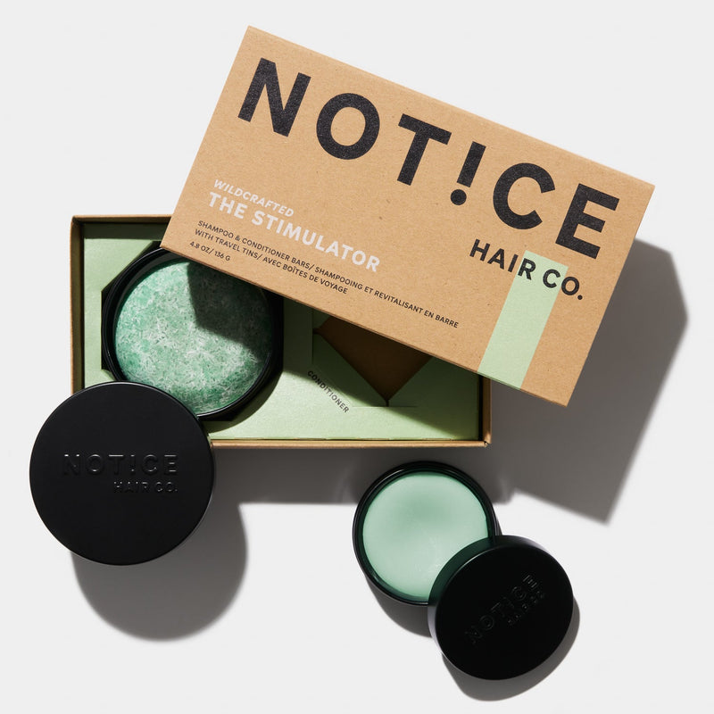 The Stimulator Shampoo + Conditioner Bar with Travel Tins | Notice Hair Co.
