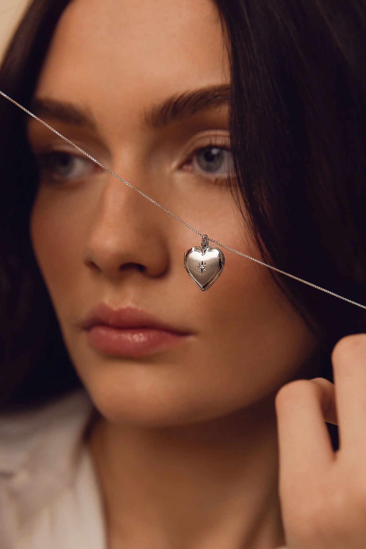 Sterling Silver Diamond Heart Locket 20" | OLAEDA