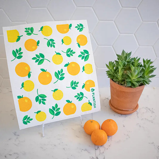 Orange Drying Mat Swedish Sponge Cloth |  Plantish