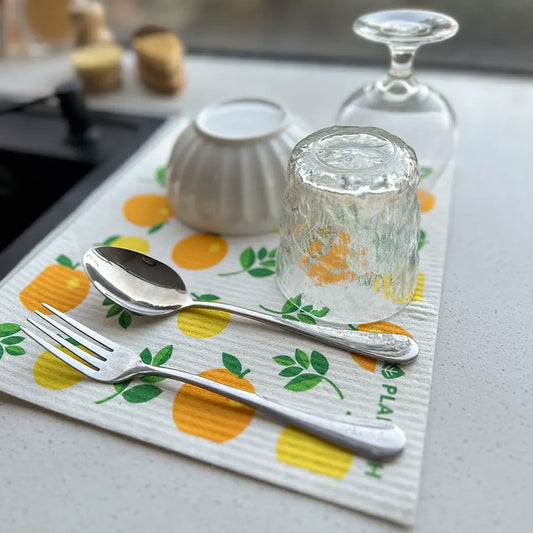 Orange Drying Mat Swedish Sponge Cloth |  Plantish