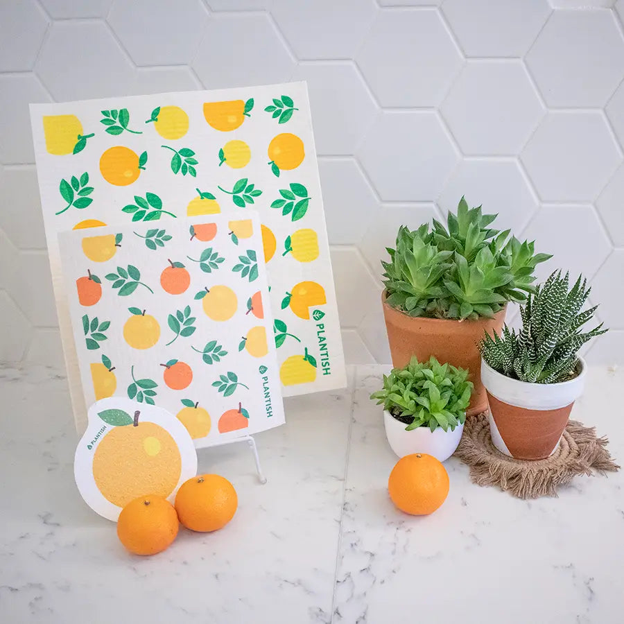 Orange Drying Mat Swedish Sponge Cloth |  Plantish