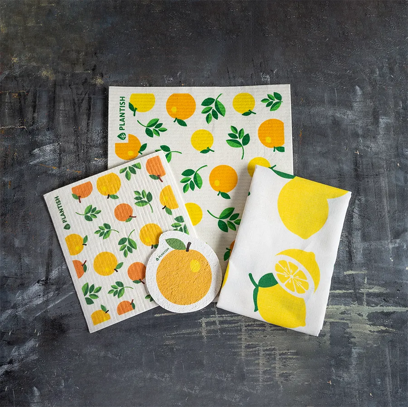 Orange Drying Mat Swedish Sponge Cloth |  Plantish