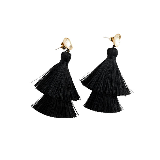 Double take tassle earrings (black)|OLAEDA