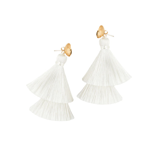 Double take tassle earrings (white)|OLAEDA