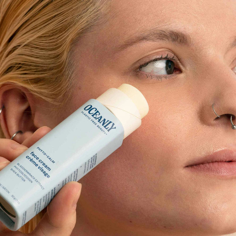Photograph of model using Soothing Solid Face Cream for Sensitive Skin: Oceanly - Phyto-Calm (Unscented), from ATTITUDE.