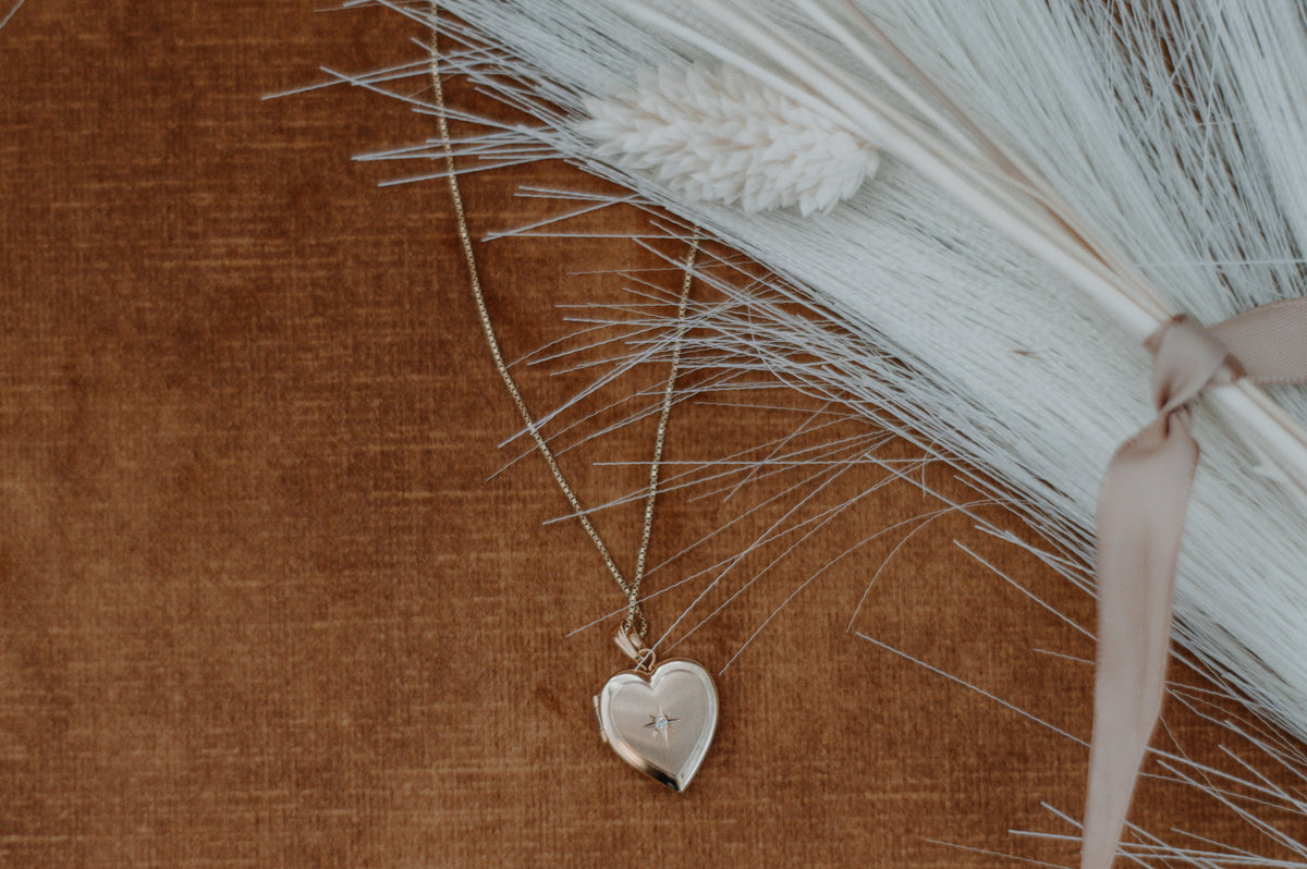 Sterling Silver Diamond Heart Locket 20" | OLAEDA