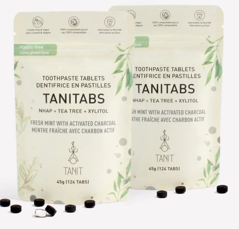 TANITABS Charcoal Mint Toothpaste Tablets Compostable Refill Bag 124 tablets | Tanit