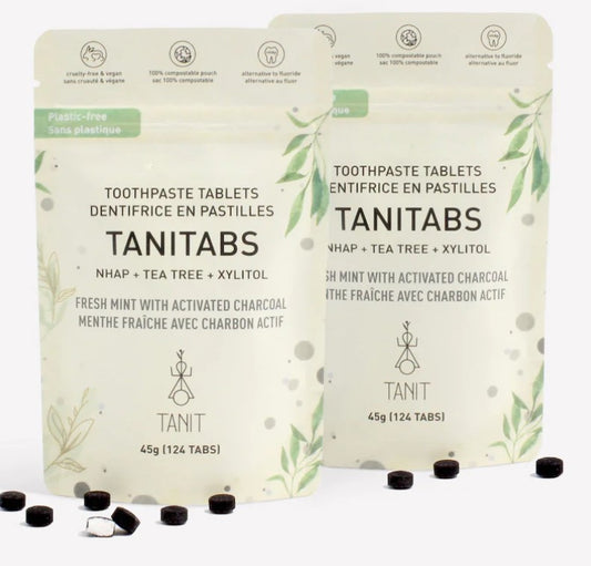 TANITABS Charcoal Mint Toothpaste Tablets Compostable Refill Bag 124 tablets | Tanit