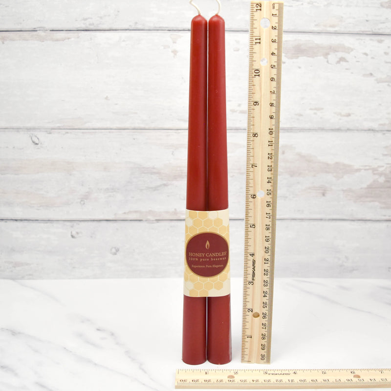 Pair of 12 inch Burgundy Taper Beeswax Candle  | Honey Candles