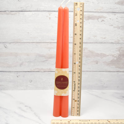 Pair of 12 inch Tangerine Taper Beeswax Candle  | Honey Candles