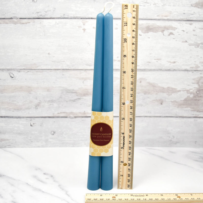 Pair of 12 inch Glacier Teal Taper Beeswax Candle  | Honey Candles