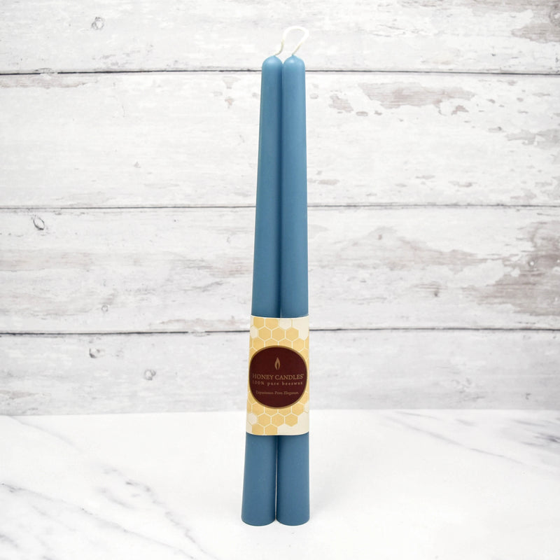 Pair of 12 inch Glacier Teal Taper Beeswax Candle  | Honey Candles