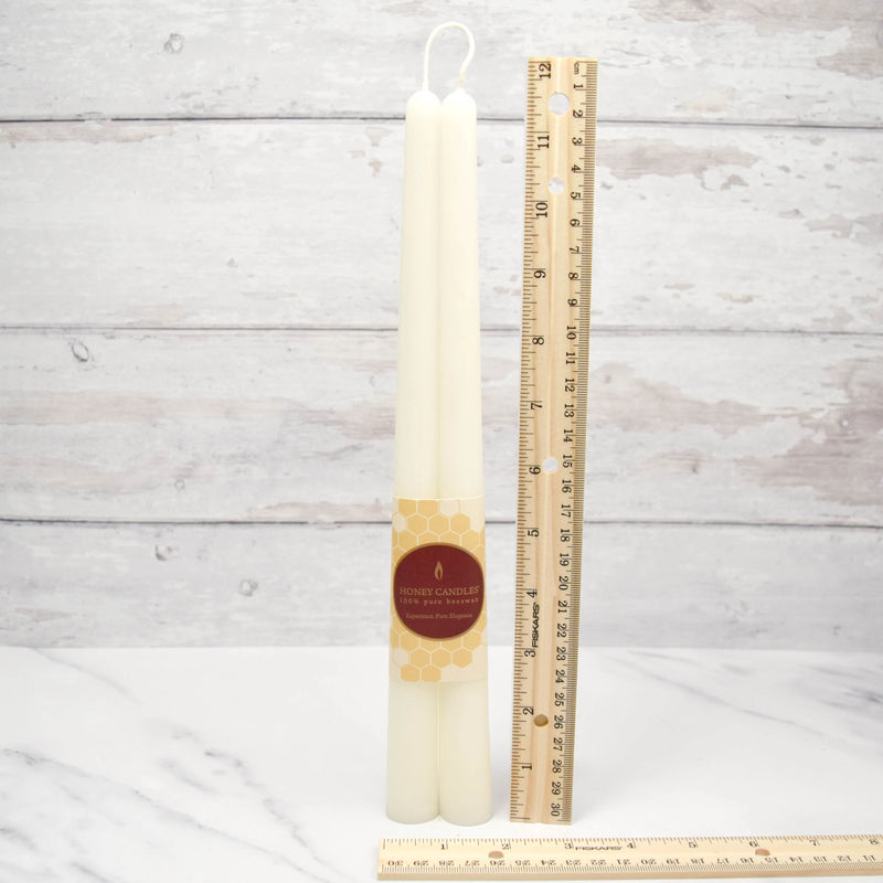Pair of 12 inch Pearl Taper Beeswax Candle  | Honey Candles