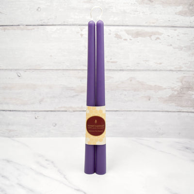 Pair of 12 inch Spring Crocus Taper Beeswax Candle  | Honey Candles