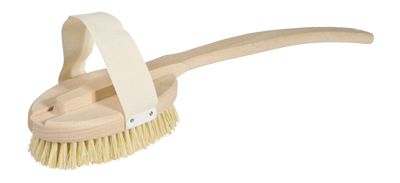 This bath brush is curved with a removable handle.