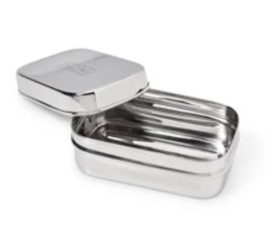 Stainless Steel Soap Container with ridged bottom and lid. 