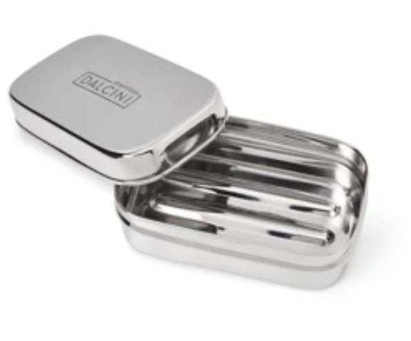 Stainless Steel Soap Container with ridged bottom and lid. 
