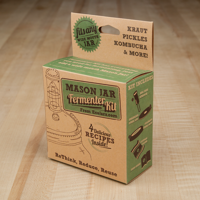 A kraft box of a fermenting kit.