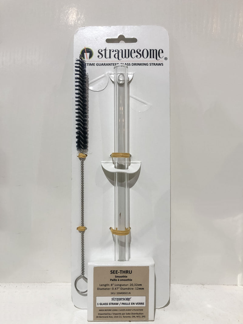 8" Straight Glass Smoothie Straw with Cleaning Brush | Strawesome
